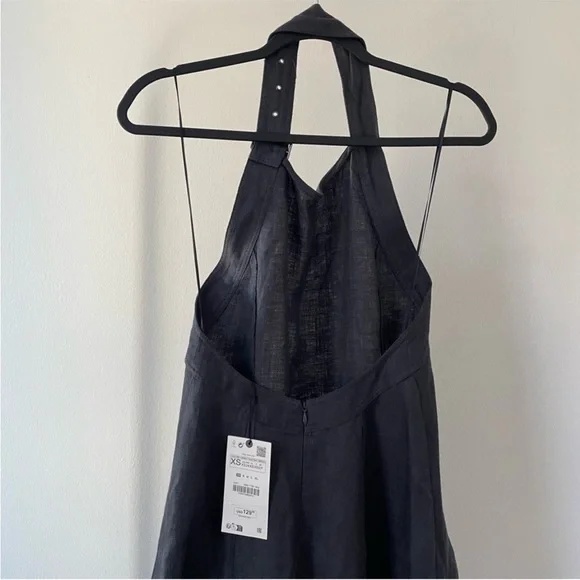 BLOGGERS FAV ZARA 100% LINEN HALTER SUMMER DRESS SIZE XS - Picture 9 of 10